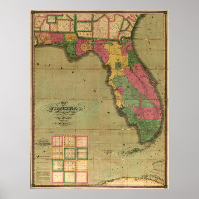1829 Karte von Florida Poster (Vorne)