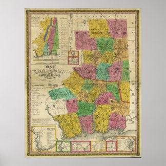 1833 Map of New London & Windham Landkreises, CT Poster