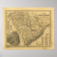 1833 Rail & Ship Routes Karte von South Carolina