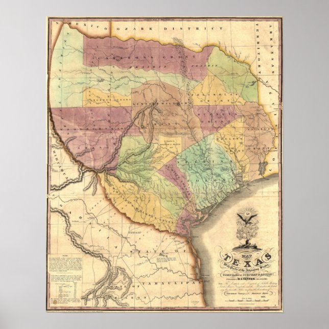 1837 Karte der Republik Texas Poster (Vorne)