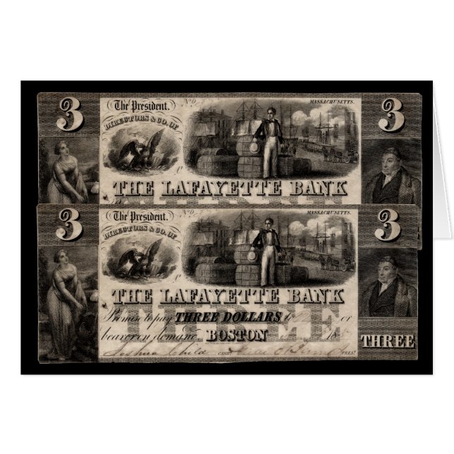 1837 Lafayette Bank Drei Dollar Note (Vorderseite (Horizontal))