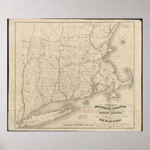 1838 Karte der Eisenbahn von Süd-New England Poster