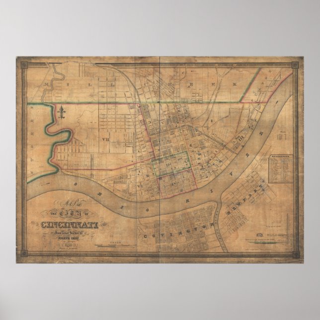 1838 Karte von Cincinnati, Ohio Poster (Vorne)