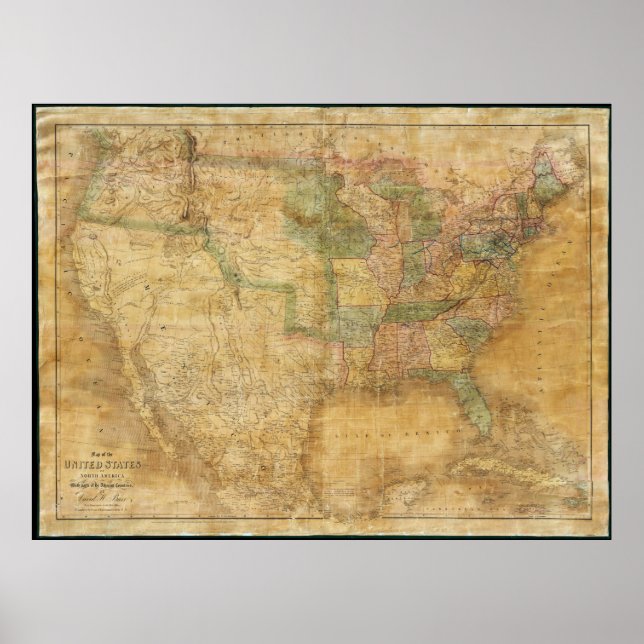 1839 David H. Burr Wall Map der Vereinigten Staate Poster (Vorne)