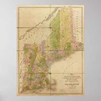 1839 Karte der Staaten in Maine & New England Poster