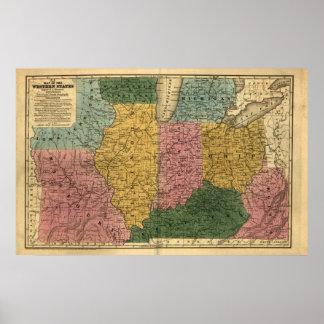 1839 Karte des Westerns United Staaten (damals) Poster