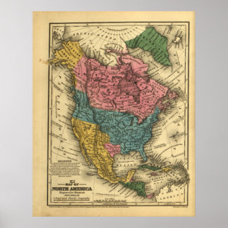 1839 Karte Nordamerikas Poster