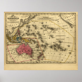 1839 Karte Ozeanica Austrailia Neuseeland Ozeanien Poster
