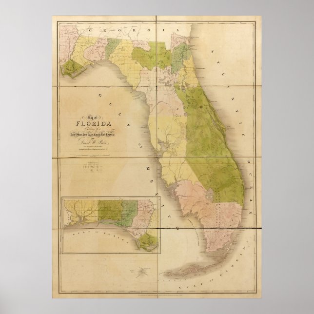 1839 Karte von Florida Poster (Vorne)