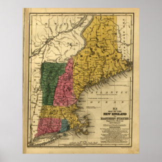 1839 Karte von New England Poster