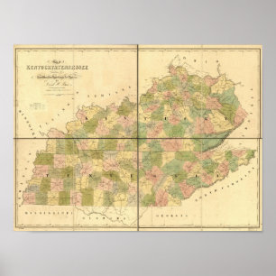 1839 Karte von Tennessee & Kentucky Rails und Stra Poster
