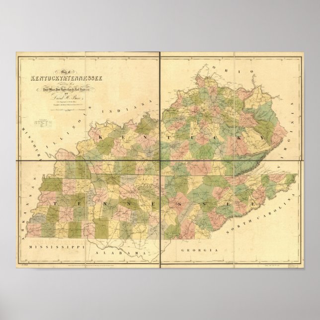 1839 Karte von Tennessee & Kentucky Rails und Stra Poster (Vorne)