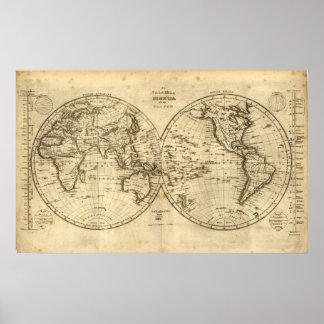 1840 Karte der Welt Poster