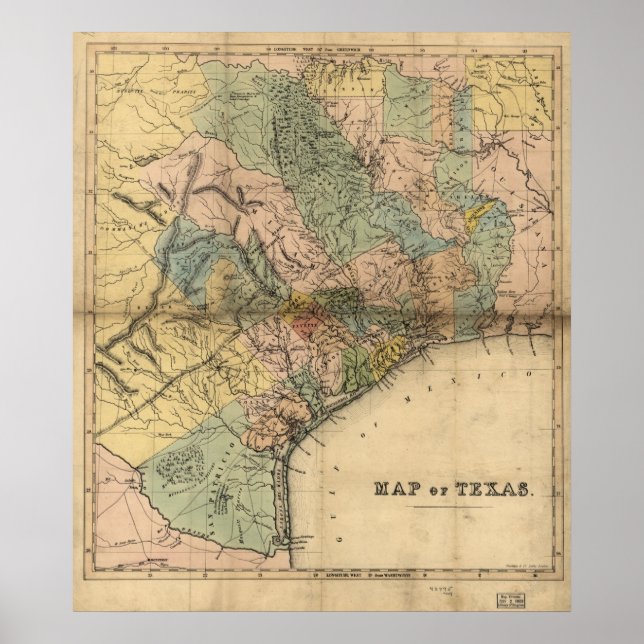 1840er Karte von Texas Poster (Vorne)