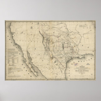 1844 Karte der Republik Texas und der angrenzenden Poster