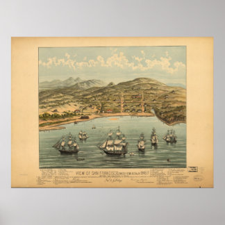 1846 San Francisco CA Birds Eye Panoramablick Kart Poster