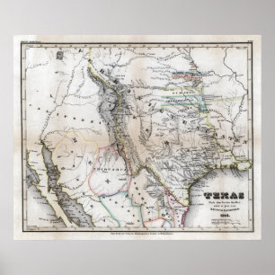1846 Texas Karte Poster