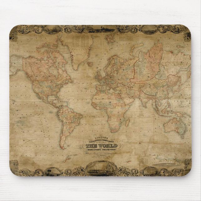 1847 ANTIQUE World MAP Mousepad (Vorne)