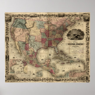 1850 Karte der USA Poster
