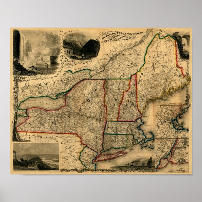 1850 Rail Map of New England, New York und Kanada Poster (Vorne)