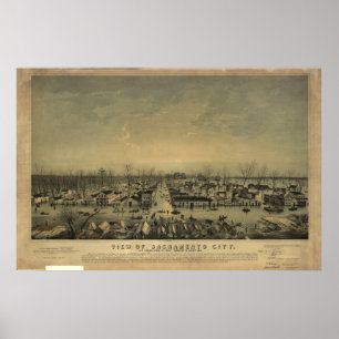 1850 Sacramento California Birds Eye Panorama Kart Poster