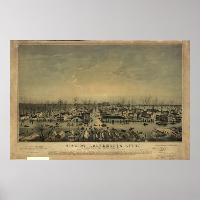 1850 Sacramento California Birds Eye Panorama Kart Poster (Vorne)