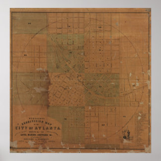 1850er-Karte Unterteilungen der Stadt Atlanta Geor Poster