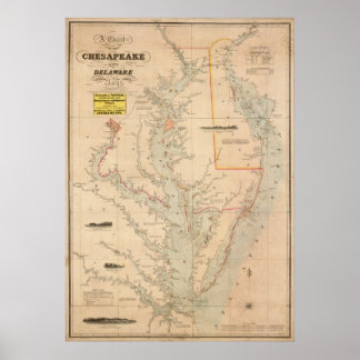 1852 Übersicht über die Buchten Chesapeake und Del Poster