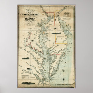 1852 Übersicht über die Buchten Chesapeake und Del Poster