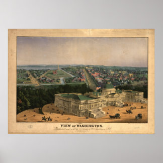 1852 Washington DC Birds Eye View Panoramakarte Poster