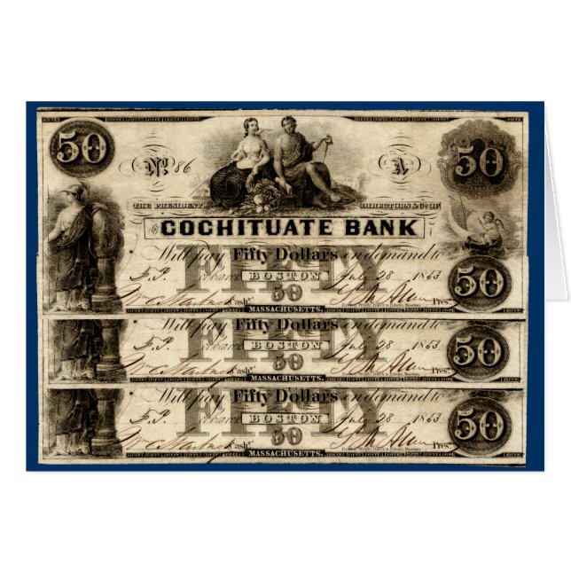 1853 Cochituate 50 Dollar Note (Vorderseite (Horizontal))