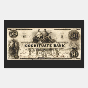 1853 Cochituate 50 Dollar Note Rechteckiger Aufkleber