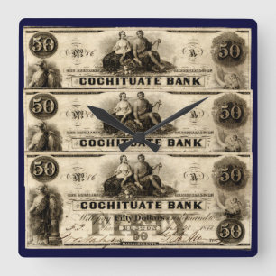 1853 Cochituate Fünfzig-Dollar-Note Quadratische Wanduhr