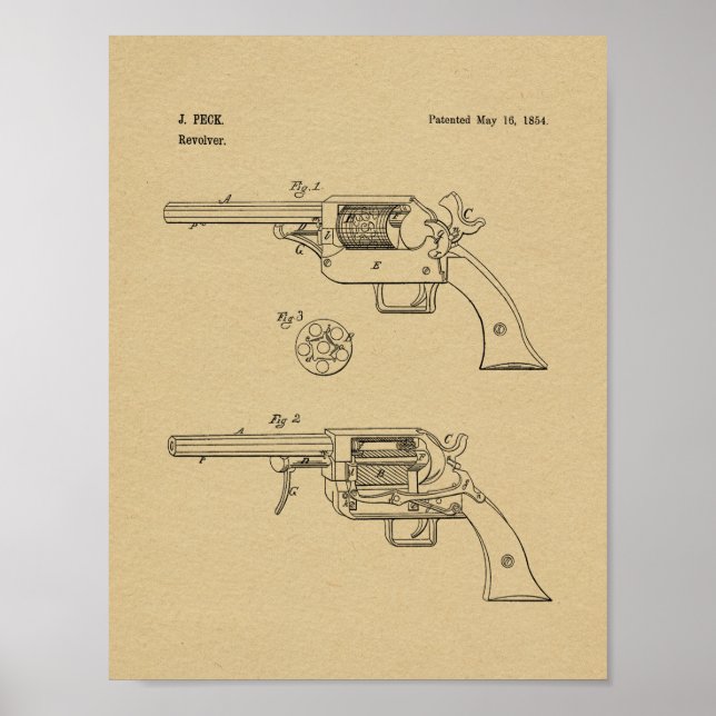 1854 Gun Patent Art Zeichnend Print Poster (Vorne)