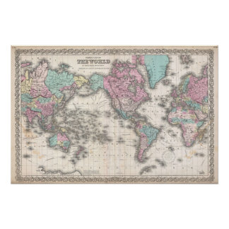 1855 Colton-Karte der Welt in Mercator-Projektion Poster