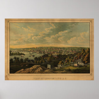 1855 Georgetown DC Birds Eye Panoramablick Karte Poster