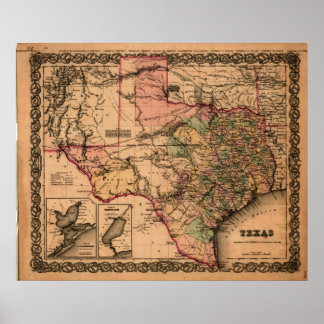 1855 Karte von Texas Poster
