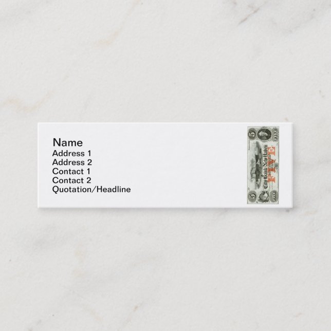 1855 New Haven Five Dollar Note Mini Visitenkarte (Vorderseite)