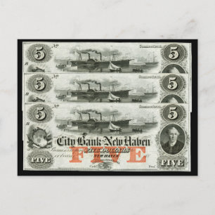 1855 New Haven Five Dollar Note Postkarte