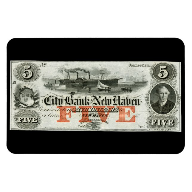 1855 New Haven Fünf-Dollar-Note Magnet (Horizontal)