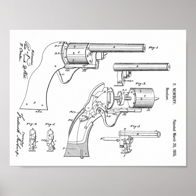 1855 Revolver Patent Kunst Zeichnung Druck Poster (Vorne)