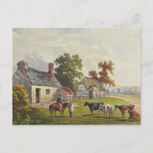1855 Vintage Farm Wasserfarben Postkarte