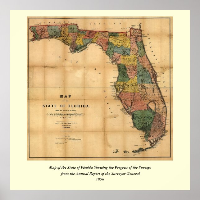 1856 Karte des Staat Florida durch Kolumbus Gezeic Poster (Vorne)