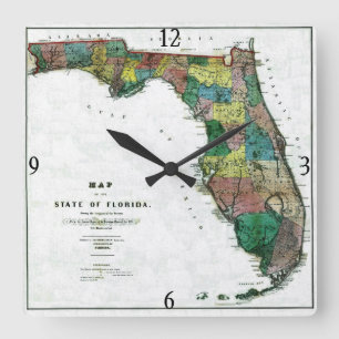 1856 Map of the State of Florida by Columbus Drew Quadratische Wanduhr