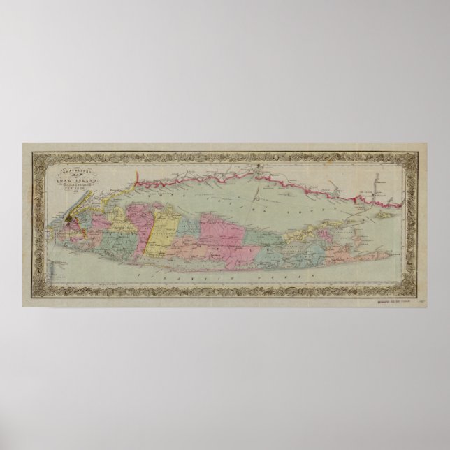 1857 Karte von Long Island, New York Poster (Vorne)
