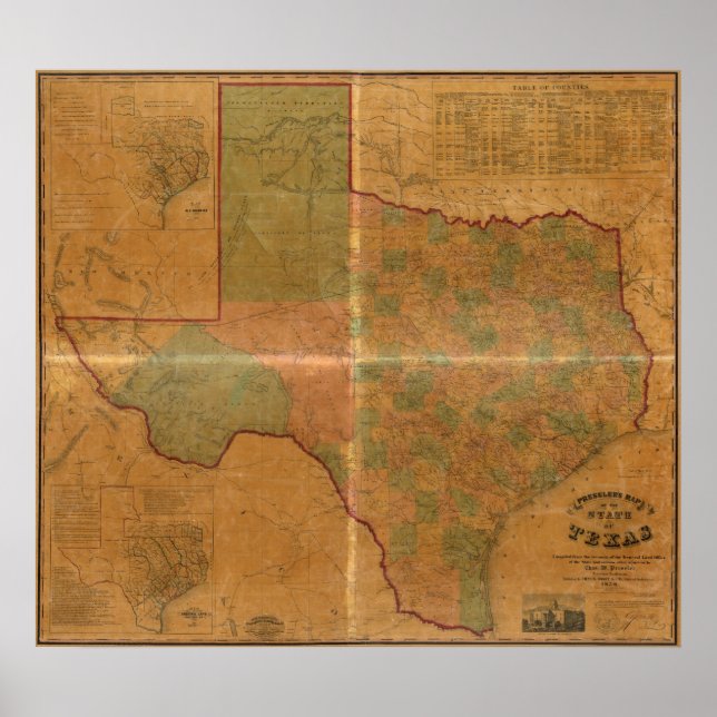 1857 Karte von Texas Poster (Vorne)