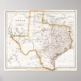 1857 Texas Map Poster