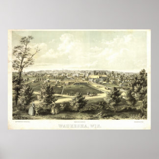 1857 Waukesha, WI Birds Augen Panoramablick Karte Poster