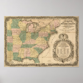 1858 Antique Rail Map der Vereinigten Staaten Poster