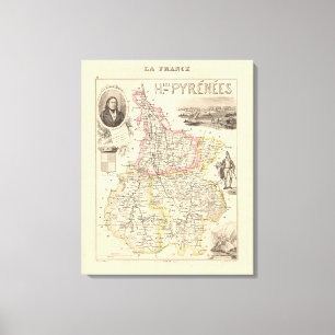 1858 Karte des Departements Hautes Pyrenäen, Frank Leinwanddruck